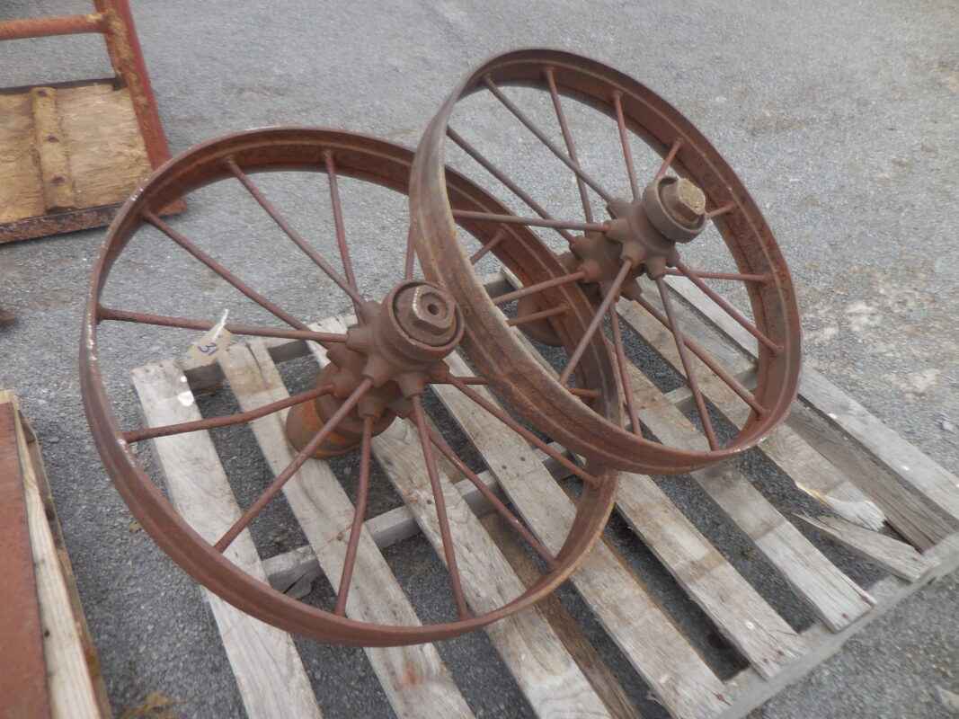 Pair of 32" antique steel wheels